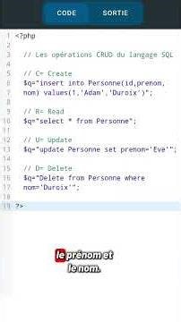 SQL : Cours 1 • les opérations CRUD. #html #css #php #sql #code #programmation