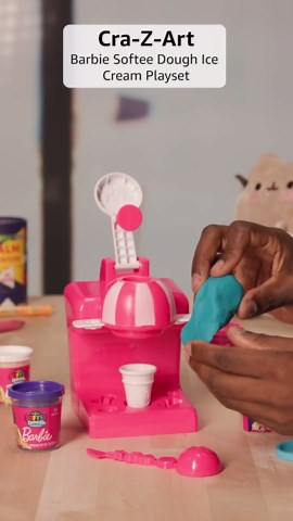 Barbie Softee Dough Ice Cream Playset with Ice Cream Maker, 4 Colors Modeling Compound, Press & Mold Mini Treats, Ages 3 and Up