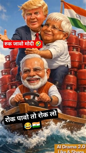 🤣 Modi vs Trump LPG Boat Drama | Lalu Holds Trump Tight 😂 | Funny Political Parody #shorts
