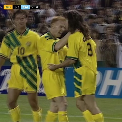 Vidmar ➡️ Vidmar = GOAL! The Vidmar brothers, Aurelio and Tony, combine to score against Argentina. | CommBank Socceroos