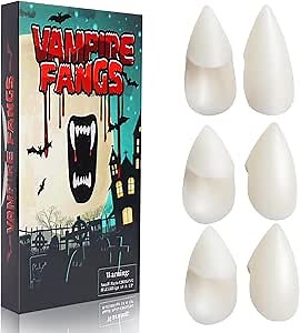 BLUECOW Vampire Teeth Fangs Adult, 3 Pairs Fake Vampire Fangs Teeth Vampire Accessories with Adhesive for Halloween Party Cosplay (15mm +15mm + 17mm)