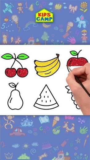 Five Cute Fruits Drawing And Painting #shorts #drawingforkids
