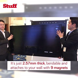LG Signature W7 Wallpaper OLED TV clings to your wall via magnets! To read our full review 👉 http://www.stuff.tv/lg/signature-w7-wallpaper-oled/review | Stuff Magazine UK