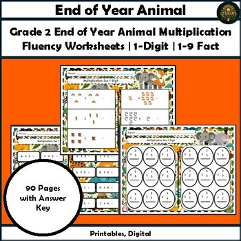 Grade 2 End of Year Animal Multiplication Math Fact Fluency Number Place Value