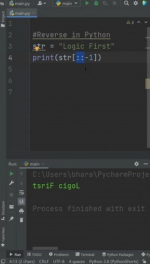 Reverse a String Easily in Python | Logic First Tamil | #Shorts