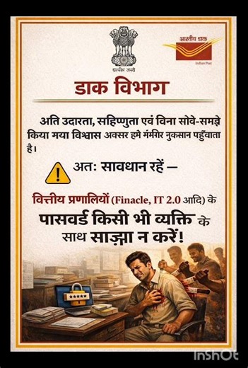 Never share FINACLE ,IT 2.0 and IMA app password with anyone #indiapost #postoffice #password
