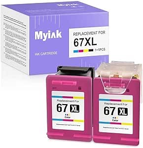 MYI K 67XL Remanufactured Ink Cartridge Replacement for HP 67 XL DeskJet 2755 2752 1255 Envy 6055 6455 6052 Plus 4155 4158 4140 Printer (1 Reusable Print Head, 2 Color Cartridge)