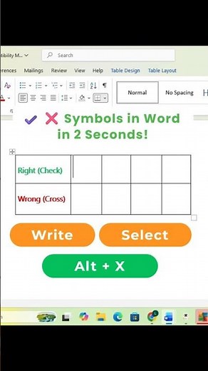 How to Insert Right and Wrong Symbols in MS Word Using Keyboard Shortcuts #shorts #excel