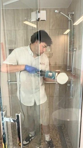 Hard water mineral buildup and soap scum can make shower glass look cloudy, dull,
