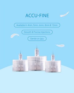 Accu-Fine pen needles offer precision and comfort for every need. Available in multiple sizes (4mm, 5mm, 6mm, 8mm, and 12mm), they ensure a smooth injection experience. Plus, they are compatible with all major insulin pens, giving you flexibility and confidence in every dose! #AccuFine #Diabetes #DiabetesCare #RocheDiabetesCareME | Roche Diabetes Care ME