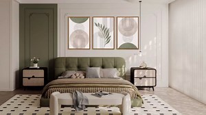 HPINUB Sage Green Framed Canvas Prints Wall Art Set, Abstract Botanical Boho Wall Decor, Minimalist Geometric Line Leaf Canvas Artwork for Living Room, Bedroom, Dining Room, Office, Bathroom -