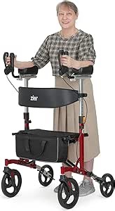 Zler Extra Wide Upright Walker - Heavy Duty Up Rollator Walker Supports Up to 500 lbs, Armrest Rollator Walker with Oversize Seat & Padded Backrest(Red)
