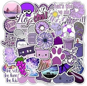 Girl's Purple Aesthetic Waterproof Stickers - 50 PCS for Water Bottle, Laptop, Phone - Cute Designs for Teens and Kids