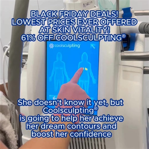  For the first time ever — Skin Vitality is offering 61% OFF CoolSculpting® this Black Friday. Freeze fat, sculpt your body, and reveal the results you’ve been waiting for. This is the lowest price in our history. Book before it’s gone. | Skin Vitality Medical Clinic | Facebook