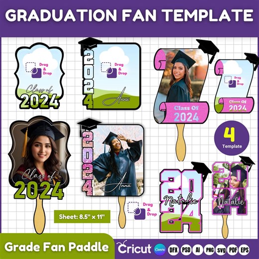 2024 Graduation Fan Template, Grad Paddle Fan Template, Custom Grad Fan, Graduation Fan 2024,graduation Cake Topper, Grad 2024, Canva Mockup - Etsy