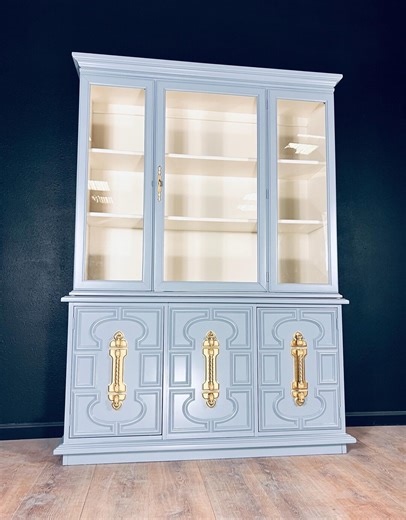 Available! French Blue and Ivory China Cabinet Dinning Room a Display Cabinet Gold Solid Wood Antique Hardware Color Customizable - Etsy