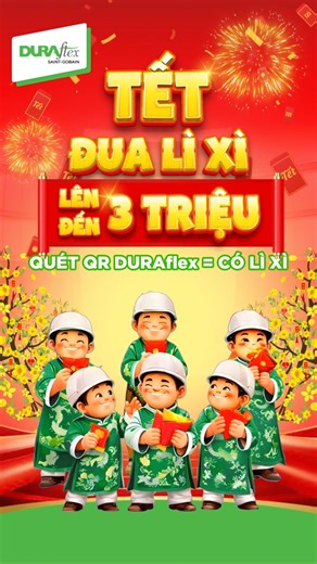 🎉 [MIỀN NAM] QUÉT QR NHẬN THƯỞNG TỚI 3 TRIỆU TẾT NÀY ĐỪNG BỎ LỠ “TẾT ĐUA LÌ XÌ” CÙNG DURAflex 🧧 Quý nhà thầu chắc không lạ gì việc quét QR trên tấm xi măng DURAflex. Nhưng Tết 2026, nếu chưa tham gia chương trình Tết Đua Lì Xì thì… hơi tiếc đó nha 😉 >> Xem chi tiết chương trình: https://duraflex.com.vn/vi/tet-dua-li-xi-mn 🗓 Thời gian: 16/01/2026 - 28/02/2026 📍Phạm vi: từ Quảng Trị đến Cà Mau (trước sáp nhập) 👷‍♂️ Đối tượng: Nhà thầu 5 sao DURAflex 🧧 Quét mã đều tay – nhận lộc đầu năm – kh