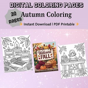 Autumn Coloring Pages: Pumpkins, Sweaters, Leaves (PDF Download) - Etsy