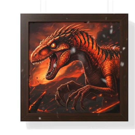 Kelly Johnson on Instagram: "https://marickbooster.shop/products/framed-poster-fiery-volcano-raptor-wall-art #fieryvolcanicraptor #volcanicdinosaur #raptorwallart #dinosaurposter #prehistoricart #volcanoartwork"