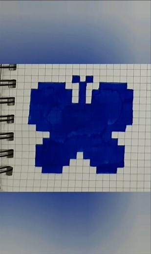 Easy Blue Butterfly 🔵 🦋 Pixel Art on Graph Paper | Quick Mini Drawing #Shorts