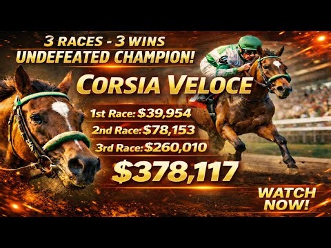 Corsia Veloce: Undefeated Champion - 3 Races, 3 Wins, $378,117 Earnings, Unstoppable in Action!