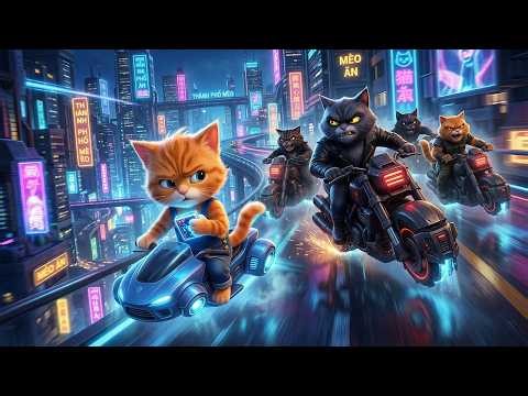 Mama Cat 😺 Kitten Chase In Cyber City! Escape Through Neon Streets