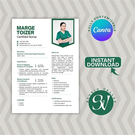 Modern Nursing CV Template | Professional RN Healthcare Resume | Canva Editable | Digital Download - Etsy