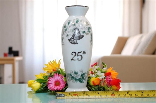 Lefton 25th Anniversary Flower Vase; Silver Anniversary Gift for Couple; Decorative Keepsake; Anniversary Gift for Wife (Q.2-11) - Etsy