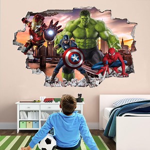 Superhero Wall Sticker With Hulk Spiderman Iron Man Captain America | Avengers Wall Decal for Kids Room - Etsy