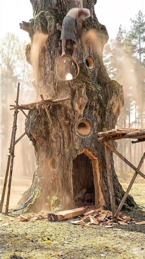 Craftsman Built an Amazing House in a Giant Trunk | hand craft | wood crafting #ai #craft #home