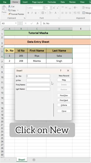 Data Entry Sheet Shortcut Key | Excel Tutorial| #shorts #youtubeshorts #trending