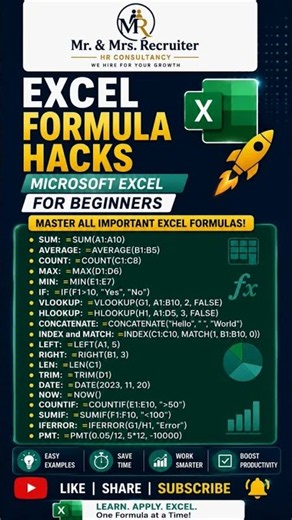 Excel Formula's | Excel tricks and Hack for beginners | Excel Basic