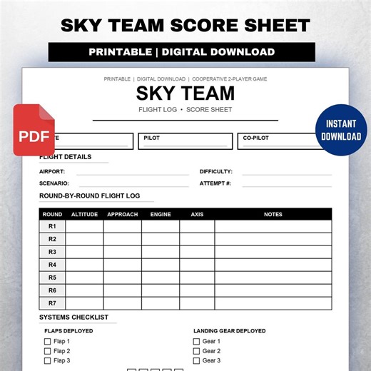 Sky Team Score Sheet: Cooperative 2-player Board Game Tracker (PDF Download) - Etsy