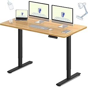 FLEXISPOT E3 Dual Motor 60 x 24 Electric Standing Desk Sit Stand Up Desk, Holds 220 lbs, Adjustable Height w/Memory Presets, One-Piece Maple Desktop & Black Frame, Ships in 2 Boxes