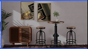 3-Piece Bar Height Table & Stools Sets for Cocktail Bistro Home Pub Party, Weld Metal Legs Round Wood Top, Rustic Brown Industrial Black Adjustable Swivel (1×38.6"-48.4" Table, 2×26"-32" Stool)
