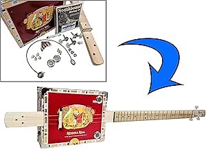 Complete DIY 3-String Fretted Cigar Box Guitar Kit with Neck - includes Acoustic/Electric Pickup