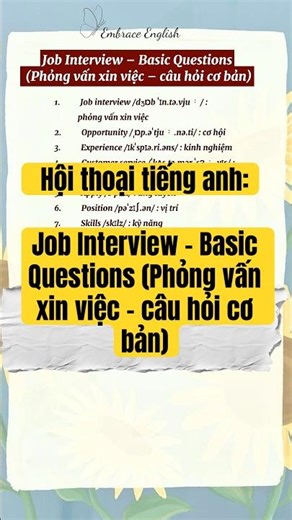Hội thoại tiếng anh: Job Interview – Basic Questions (Phỏng vấn xin việc – câu hỏi cơ bản)