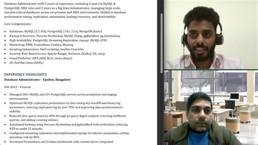 5 years experience Mysql and fresher postgresql dba #technical #interview… | SKY DB Consultant / Trainer