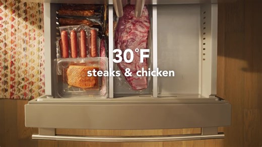 KitchenAid 36 in. 29 cu. ft. Standard Depth French Door Refrigerator in Black Ore with FreshChill Full-Width Refrigerated Drawer KRMF436SBE