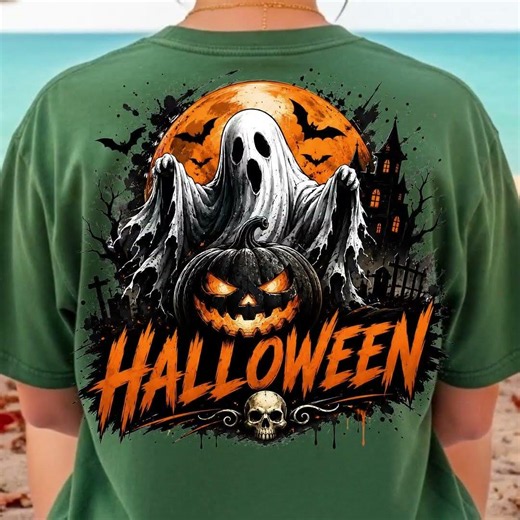 Spooky Halloween Ghost Pumpkin PNG 👻🎃 Retro Haunted House Design | Digital Download