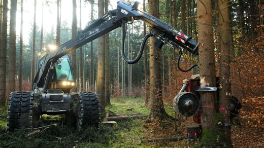 Unser Land: Hightech-Harvester "pflückt" Bäume