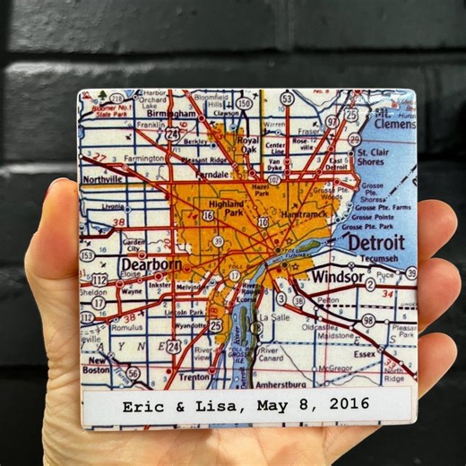 Personalized US Zip Code Map Ceramic Coaster: Anniversary Gift - Etsy UK