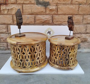 Raw Mango Wood Coffee Table: Hand-carved Lattice Design - Etsy