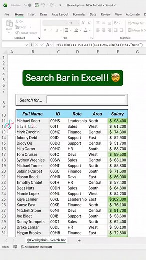 How to create a dynamic search bar in Excel! #excel #spreadsheet #corporate