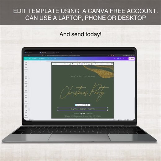 Christmas Party Invitation • Printable Invite • Editable Holiday Party Card • Green Gold Digital Canva Template - Etsy