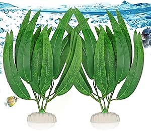 BEGONDIS 2Pcs Artificial Aquatic Plants Set - Lifelike Silk Fabric Leaves for Aquarium Decoration, Easy to Maintain, Vibrant Underwater Garden (Green)
