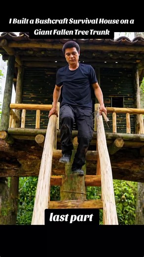 Bushcraft Survival House Built on Giant Fallen Tree