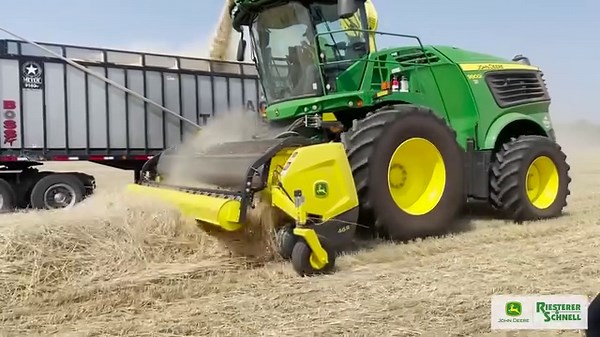 2.1M views · 10K reactions |  John Deere 9800 Self-Propelled Forage Harvester with a 46R Hay Pickup Head in rye straw #JohnDeere #Rands #SPFH #Rye | Riesterer & Schnell | Facebook
