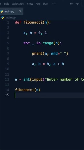 Fibonacci in Python in 15sec. #coding #codeprep #programming #trending