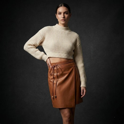 Tie Waist Wrap Leather Skirt in Cognac | Premium Leather High Rise Fit | Adjustable Side Bow Detail | Sleek Midi Silhouette - Etsy